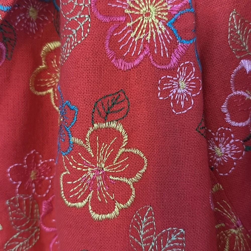 Women’s Coldwater Creek Red Floral Embroidered 3/4 sleeves Blazer Size Medium